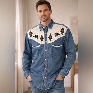 VNTG men’s western ash creek pearl snap button top size medium